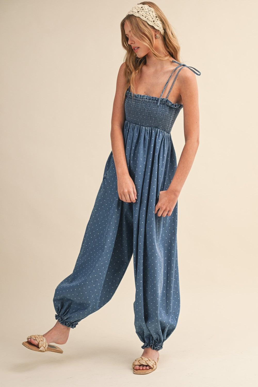 Blue Polka Dot Printed Jumpsuit