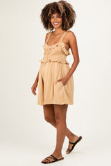 Sand Embroidered Ruffle Accent Maternity Romper