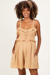 Sand Embroidered Ruffle Accent Maternity Romper