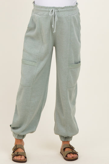 Sage Ruffle Waist Burnout Maternity Jogger Pants
