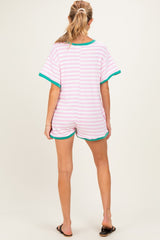 Light Pink Waffle Knit V-Neck Short Sleeve Maternity Romper