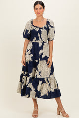 Navy Floral Cutout Tie Back Maternity Midi Dress