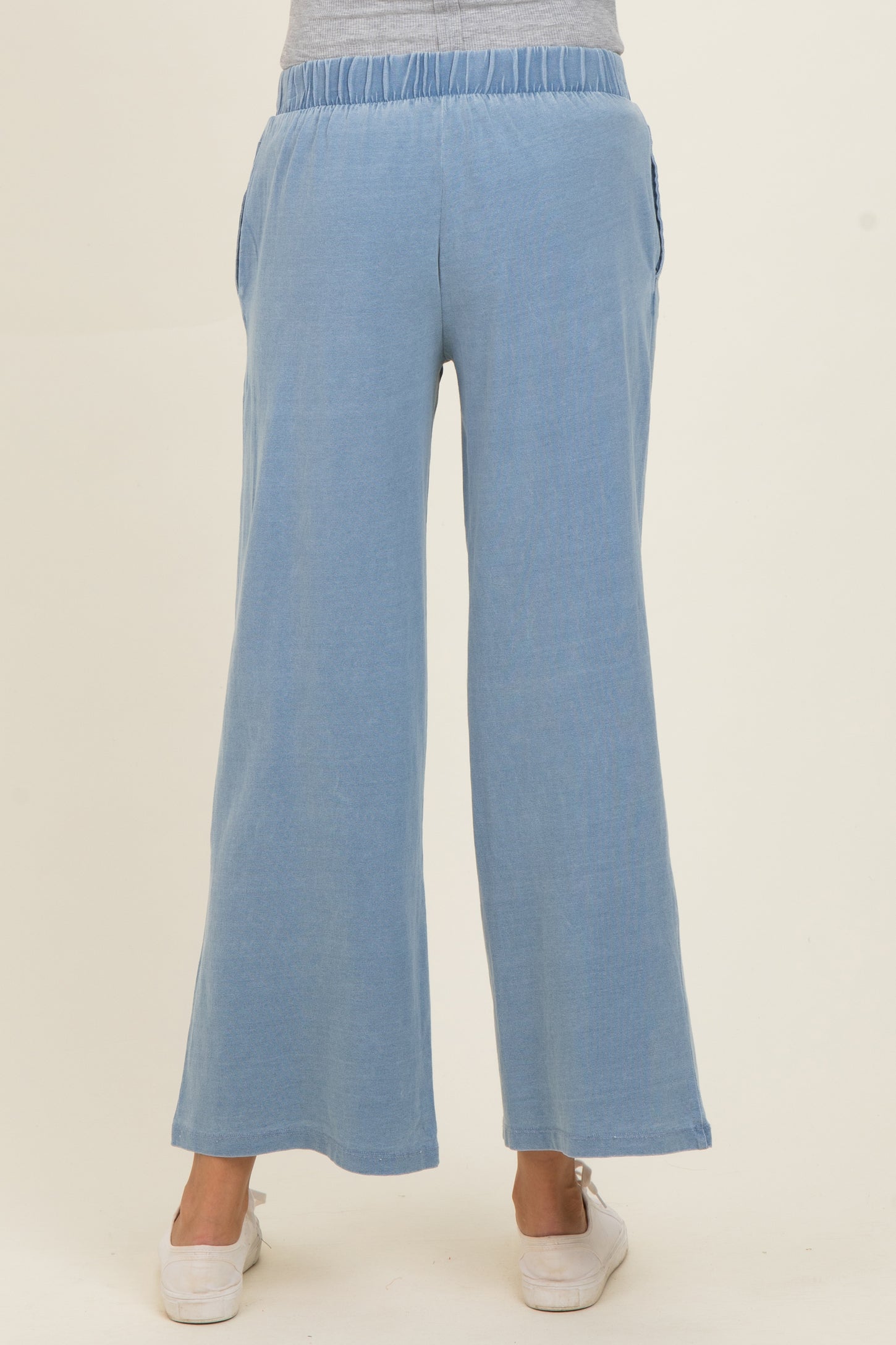 Light Denim Elastic Waist Wide Leg Knit Lounge Pants