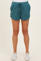 Teal Drawstring Relaxed Fit Maternity Shorts