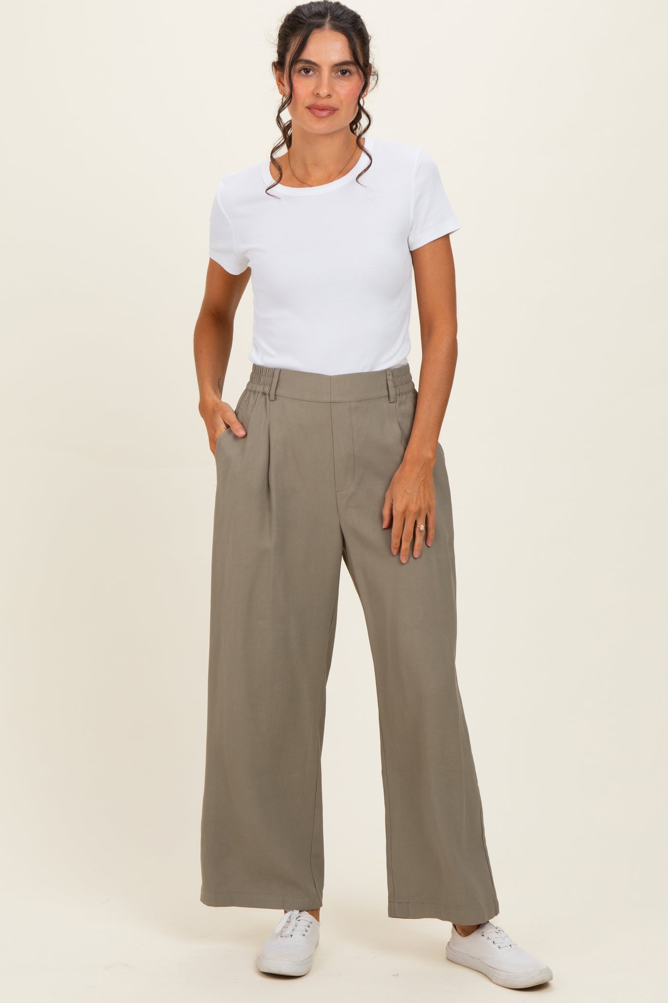 Olive Elastic Waistband Maternity Trousers