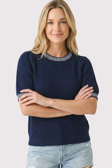 Navy Waffle Knit Sweater Top