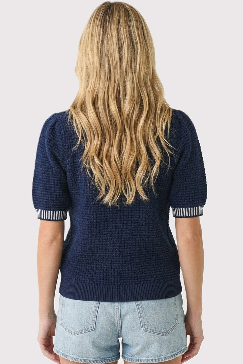 Navy Waffle Knit Sweater Top
