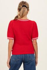 Red Waffle Knit Maternity Sweater Top