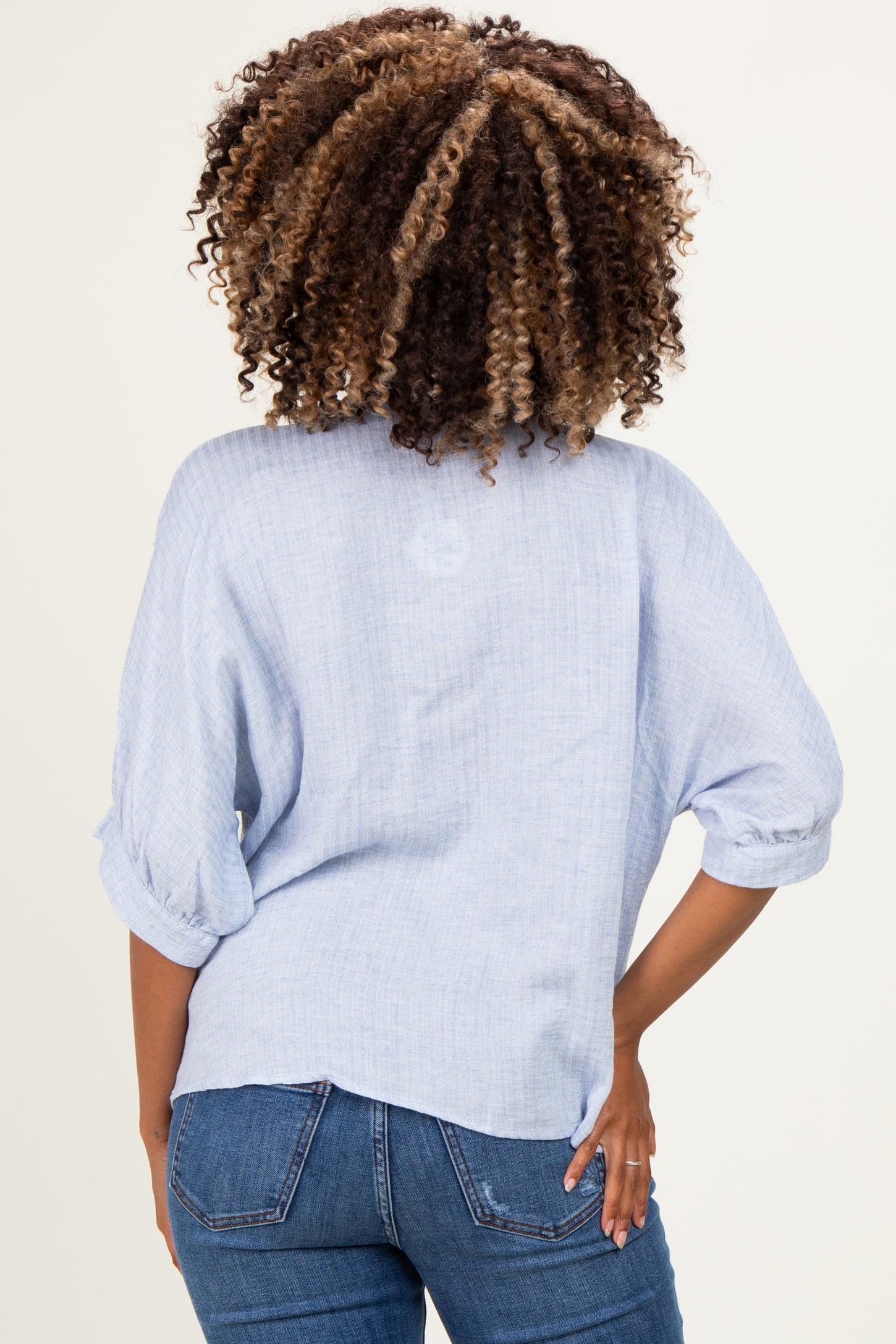 Light Blue Button Down 3/4 Sleeve Maternity Blouse