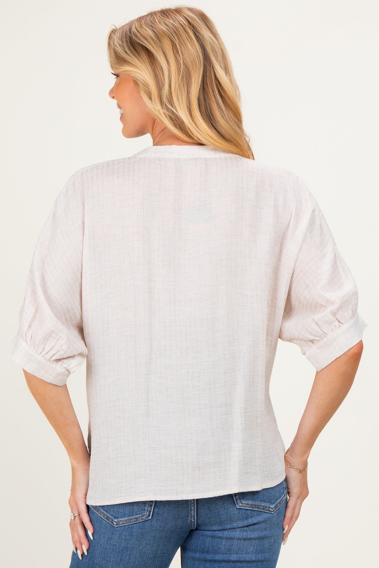 Oatmeal Button Down 3/4 Sleeve Maternity Blouse