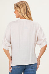 Oatmeal Button Down 3/4 Sleeve Maternity Blouse