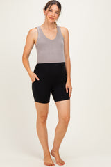 Black Pocket 6" Maternity Biker Shorts