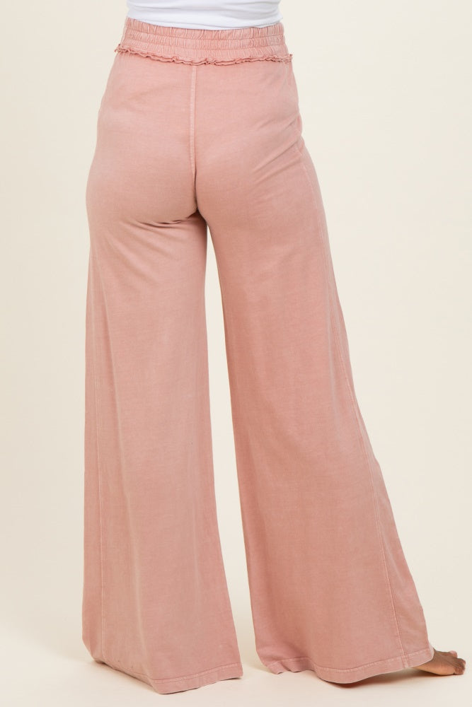 Dusty Pink Mineral Wash Wide Leg Maternity Pants
