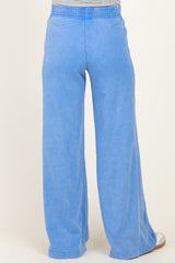 maternity wear light blue wide leg sweatpants with elastic waistband, shown from the back