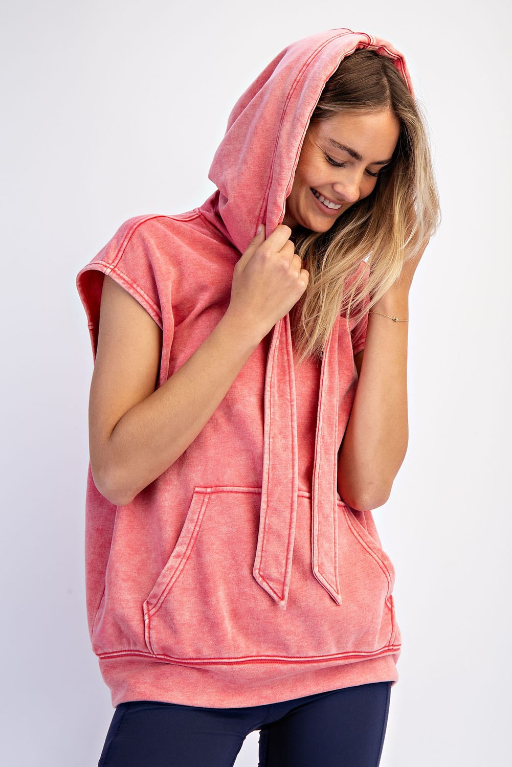 Red Mineral Wash Sleeveless Hoodie