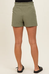 Olive Paper Bag Button Up Twill Maternity Shorts