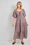 Brown Gingham Puff Sleeve Tiered Maxi Dress
