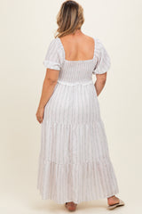 Light Yellow Floral Stripe Tiered Maternity Plus Maxi Dress