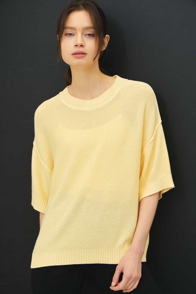 Yellow Oversize Cut Sweater Maternity Top With Raw Edge