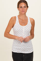 Red Floral Pointelle Knit Button Maternity Tank Top
