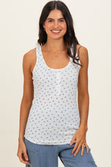 Blue Floral Pointelle Knit Button Maternity Tank Top