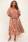 Pink Floral Smocked Puffed Sleeve Plus Midi Dress