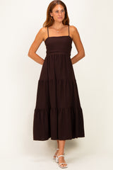 Brown Tiered Cutout Tie Back Maternity Midi Dress
