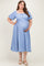 Light Blue Floral Bubble Short Sleeve Babydoll Plus Maternity Dress