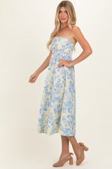 Light Blue Strapless Floral Maxi Dress