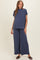 Navy Textured Rib Mock Neck Short Sleeve Pant Maternity Set