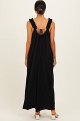 Black Ruffle Strap Wide Leg Jumpsuit