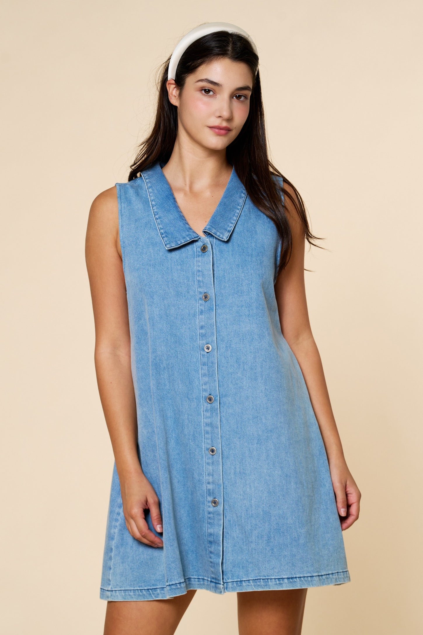 Denim Button Down Maternity Mini Shirt Dress