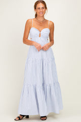 White Striped Cutout Tie Back Maternity Maxi Dress