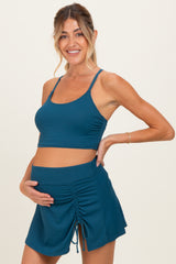 Teal Ribbed Crop Tank Swim Skirt Maternity Set