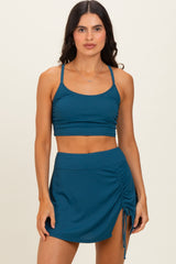 Teal Ribbed Crop Tank Swim Skirt Maternity Set