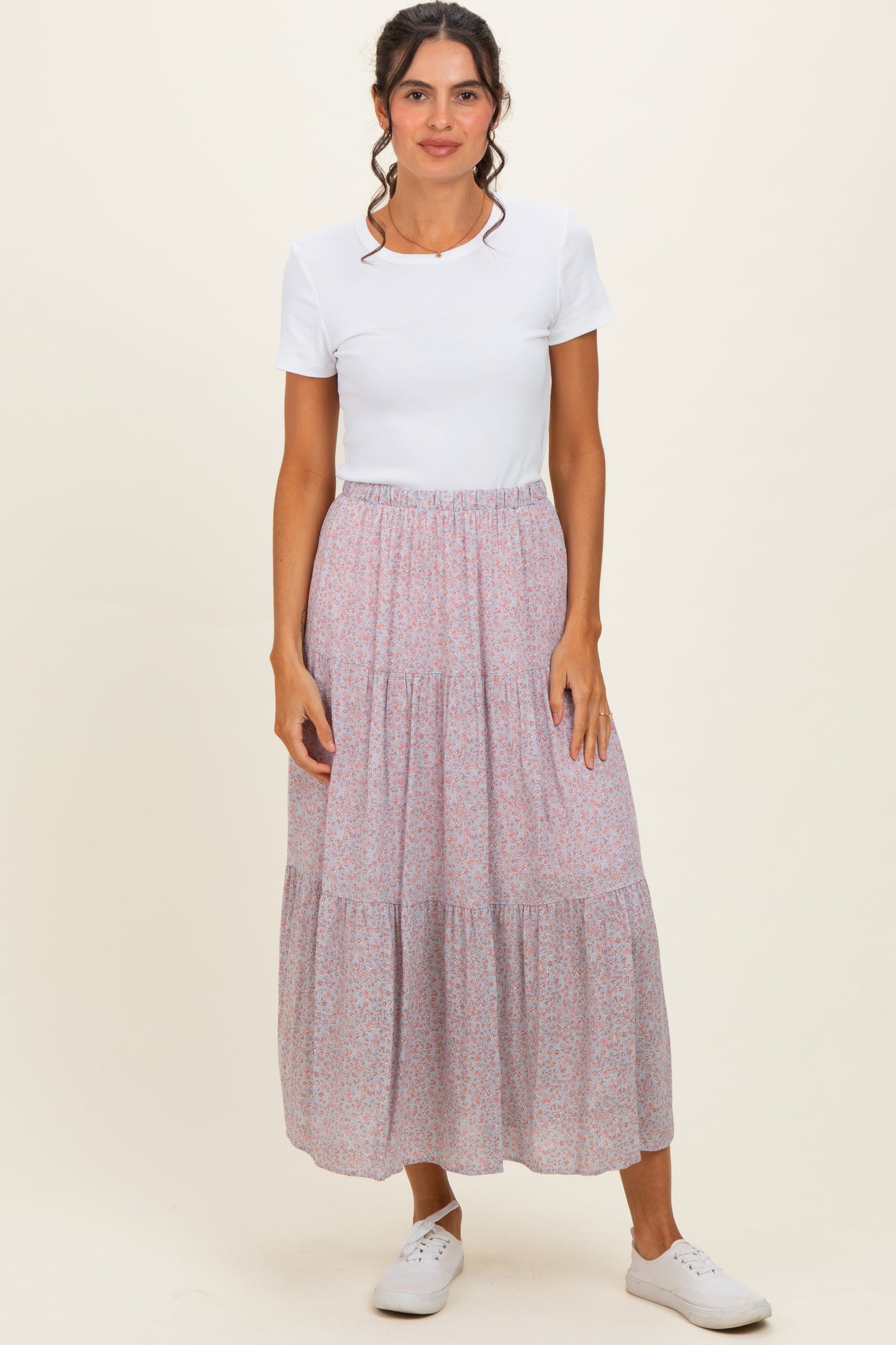 Pink Floral Maternity Maxi Skirt