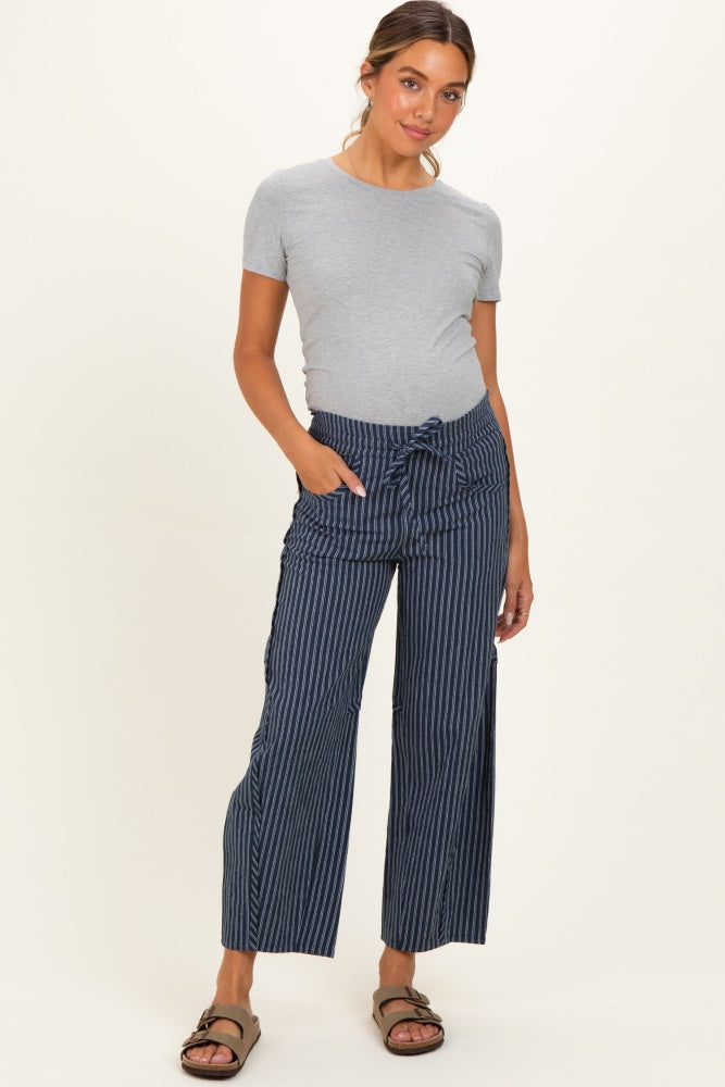 Indigo Pinstripe Drawstring Maternity Pants