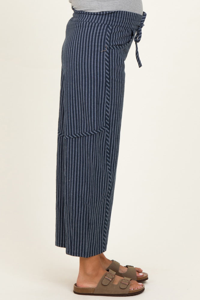 Indigo Pinstripe Drawstring Maternity Pants