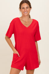 Red Scoop Neck Maternity Romper