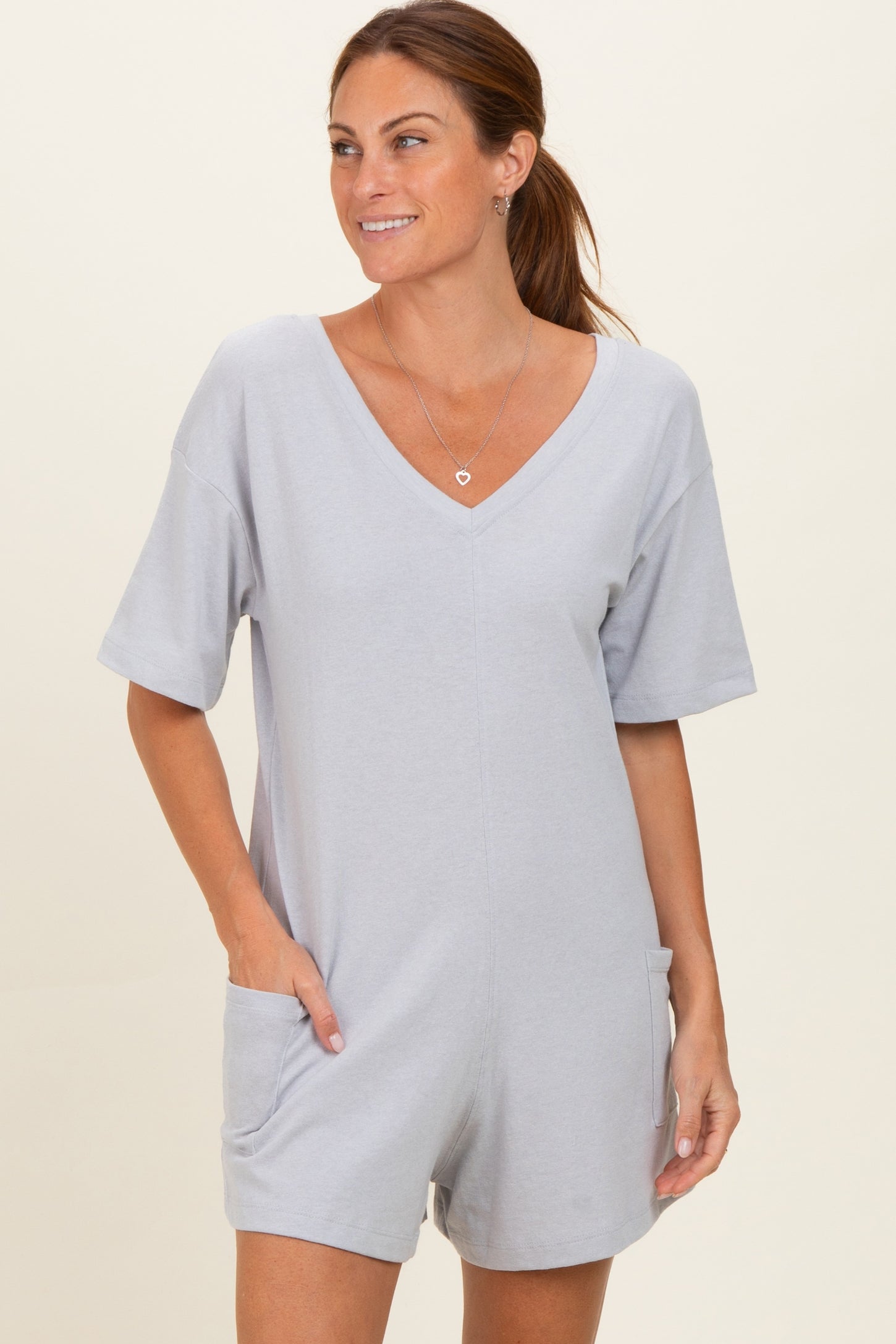Heather Grey  Scoop Neck Romper
