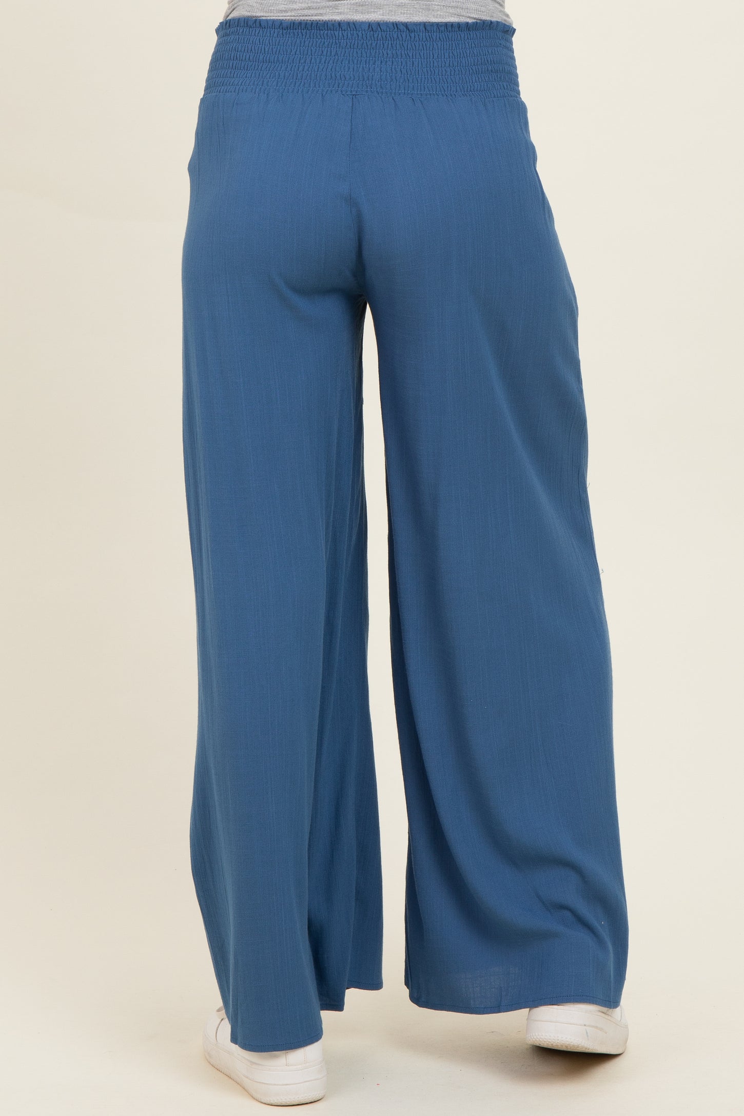 Denim Smocked Waistband Wide Leg Maternity Lounge Pants