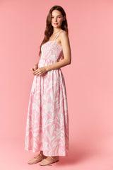 Light Pink Floral Smocked Midi Dress