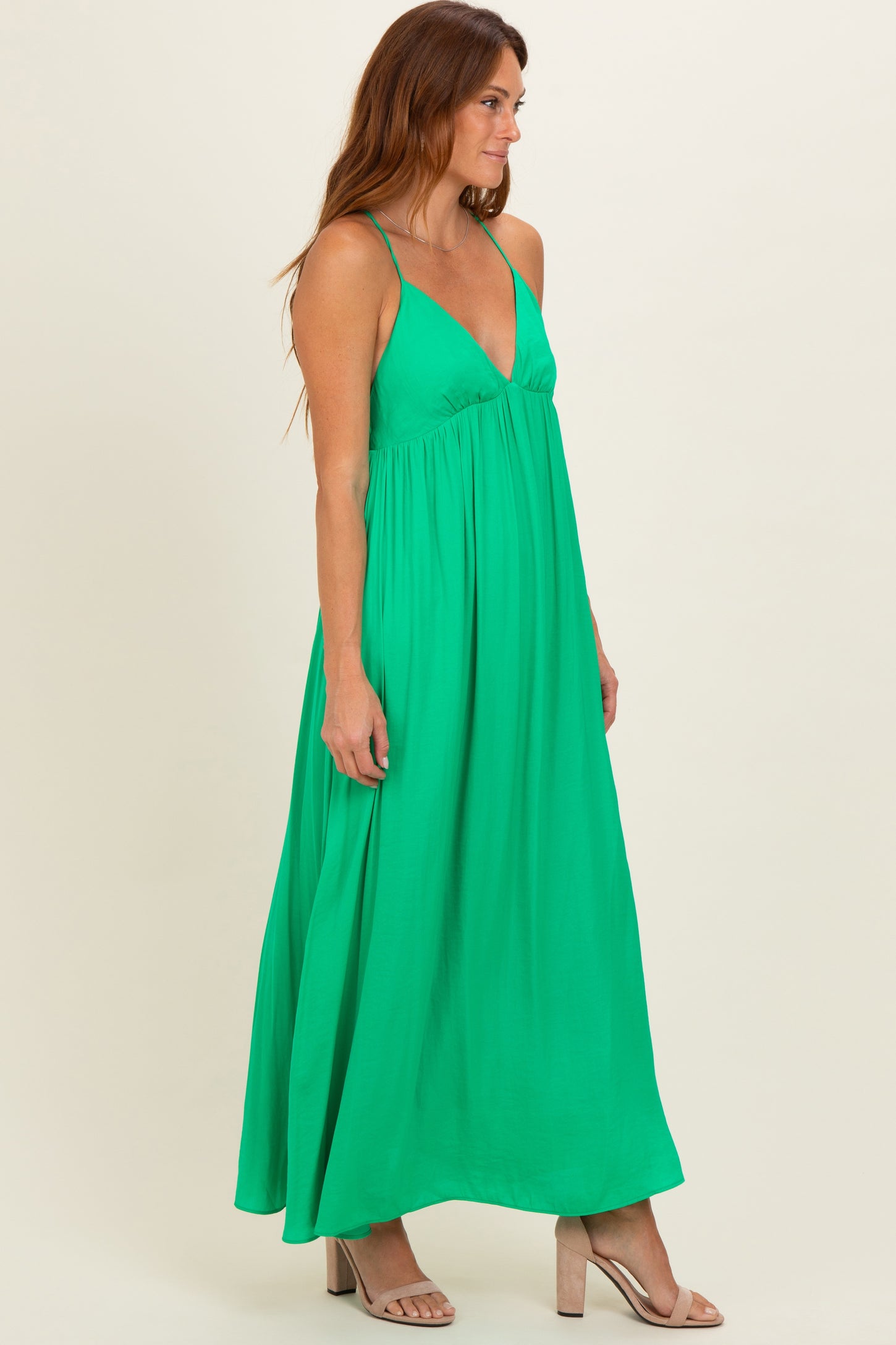 Peridot V-Neck Open Back Maxi Dress