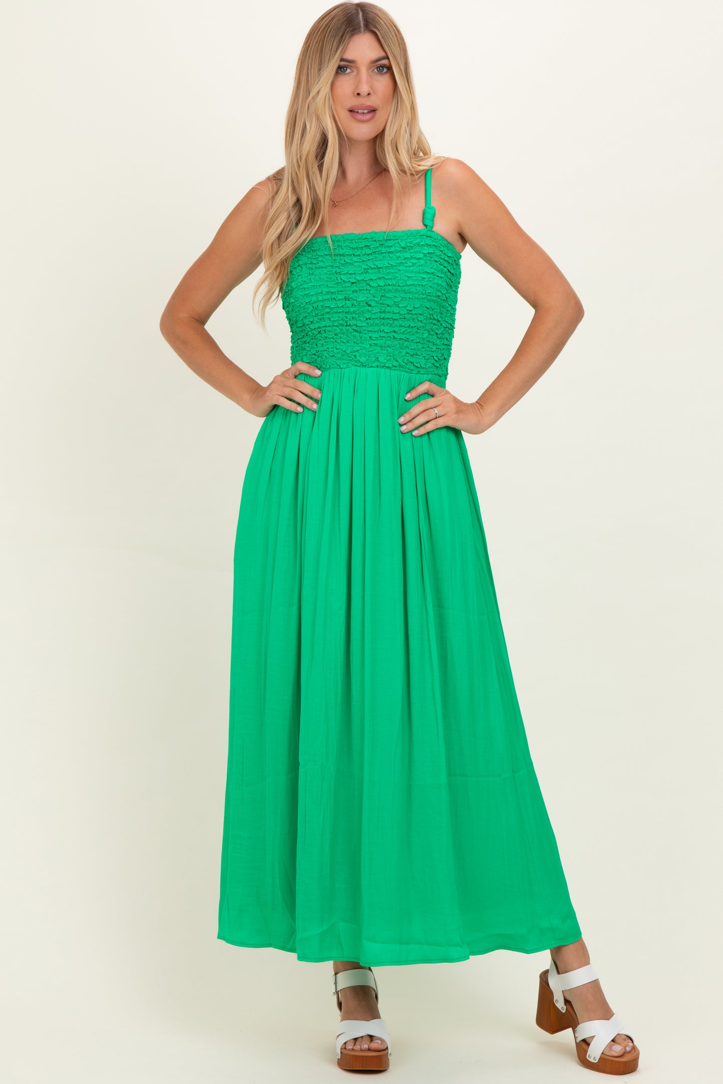 Peridot Textured Smocked Maternity Maxi Dress