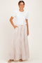 Cream Floral Drawstring Tiered Maxi Skirt