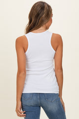 White Ribbed Sleeveless Henley Tank Top