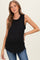 woman wearing a black ribbed maternity tank top displaying her baby bump with a relaxed fit and a round neckline