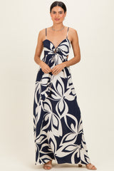 Navy Floral Cutout Halter Maxi Dress