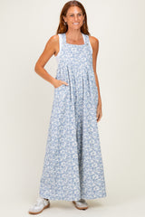 Denim Floral Twill Maternity Overalls