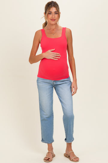 Flamingo Pink Square Neckline Maternity Active Tank Top